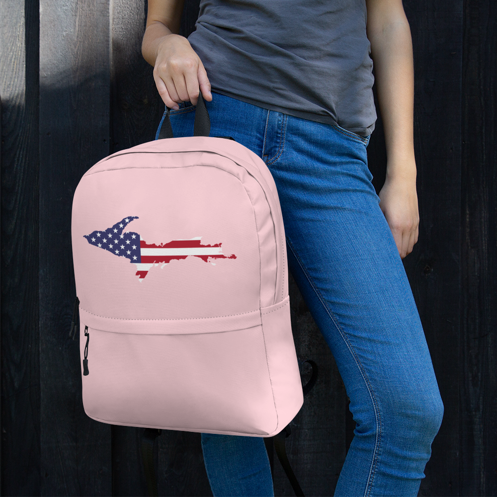 Michigan Upper Peninsula Backpack (w/ UP USA Flag Outline) | Pink Color