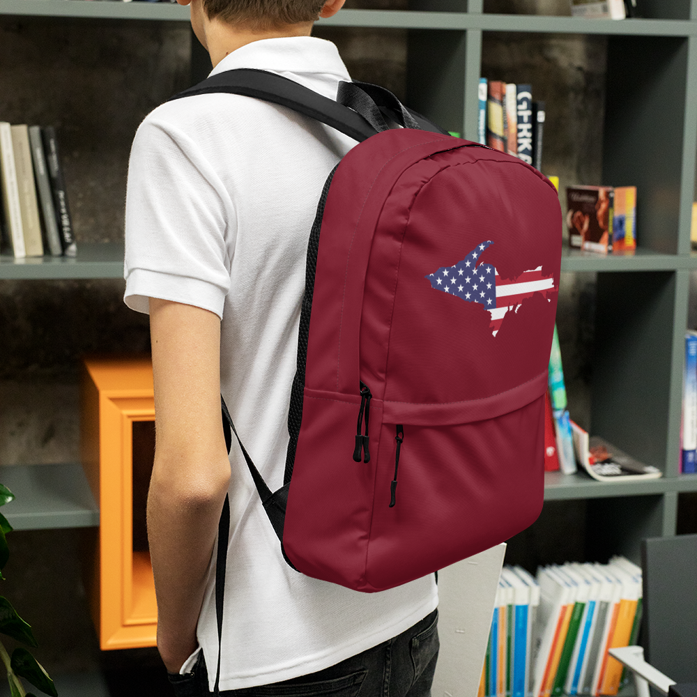 Michigan Upper Peninsula Backpack (w/ UP USA Flag Outline) | Burgundy Color