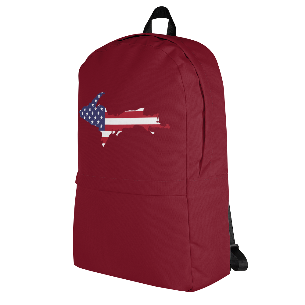 Michigan Upper Peninsula Backpack (w/ UP USA Flag Outline) | Burgundy Color