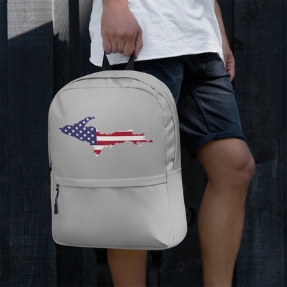 Michigan Upper Peninsula Backpack (w/ UP USA Flag Outline) | Silver Color