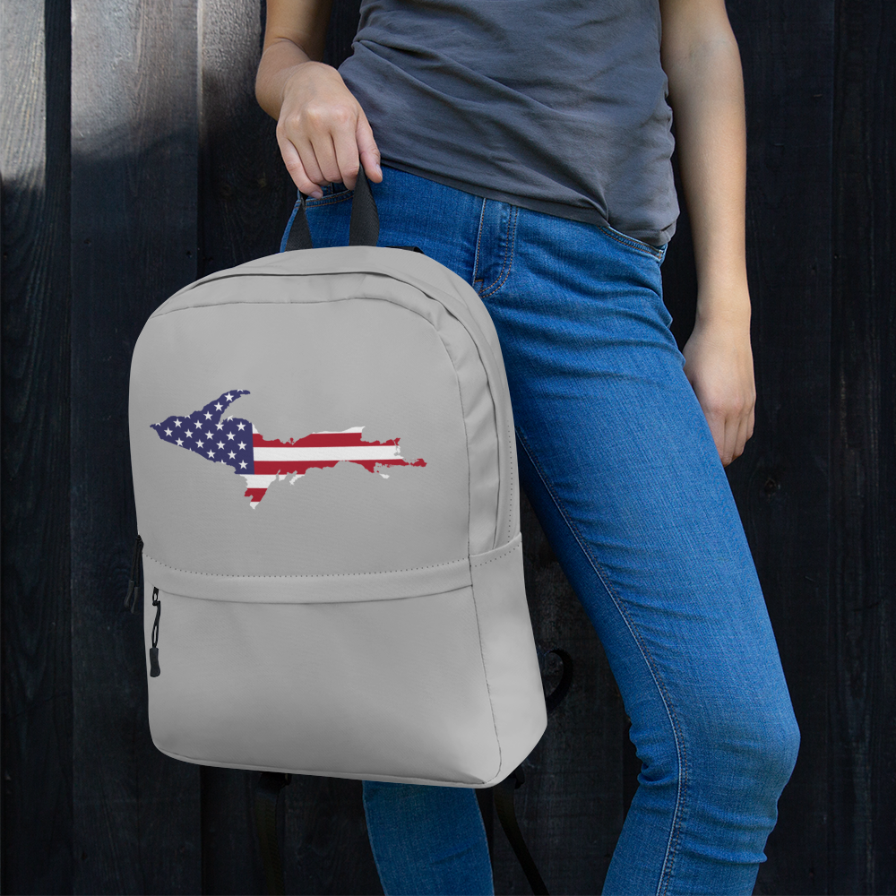 Michigan Upper Peninsula Backpack (w/ UP USA Flag Outline) | Silver Color