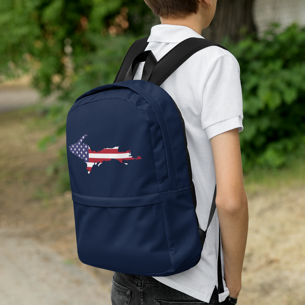 Michigan Upper Peninsula Backpack (w/ UP USA Flag Outline) | Navy Color