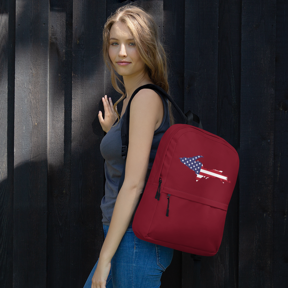 Michigan Upper Peninsula Backpack (w/ UP USA Flag Outline) | Burgundy Color