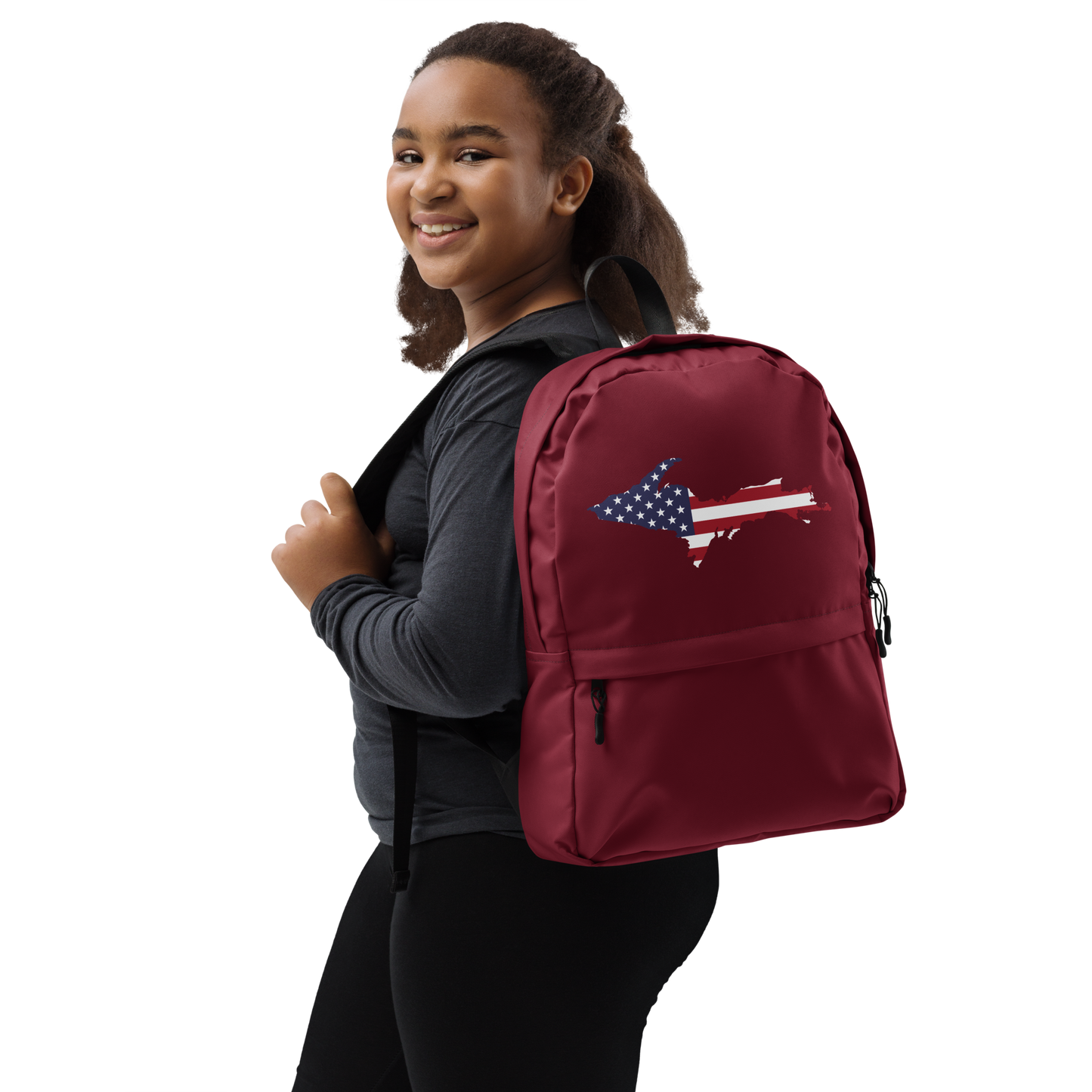 Michigan Upper Peninsula Backpack (w/ UP USA Flag Outline) | Burgundy Color