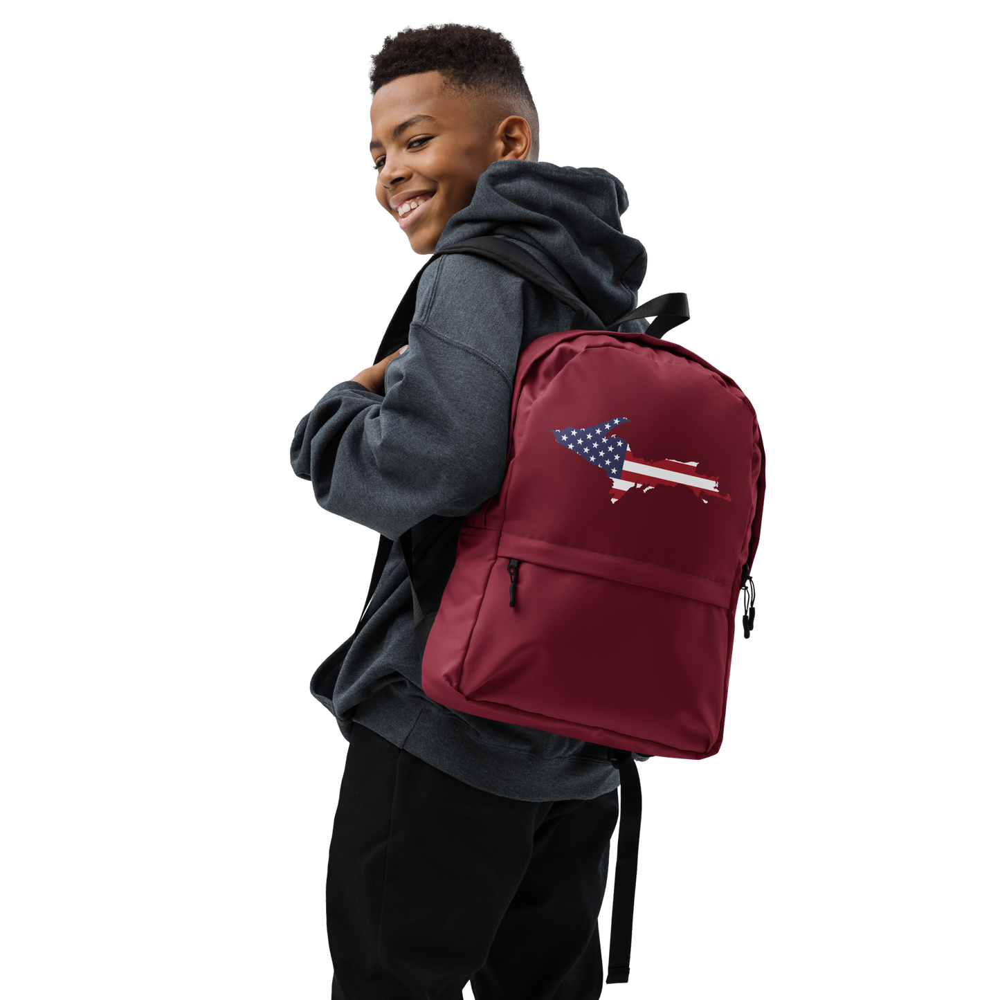 Michigan Upper Peninsula Backpack (w/ UP USA Flag Outline) | Burgundy Color