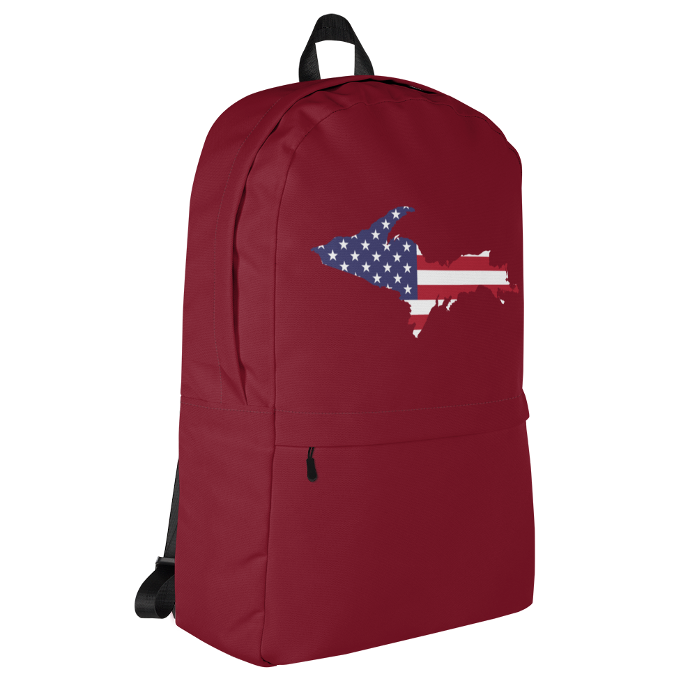 Michigan Upper Peninsula Backpack (w/ UP USA Flag Outline) | Burgundy Color