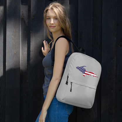 Michigan Upper Peninsula Backpack (w/ UP USA Flag Outline) | Silver Color