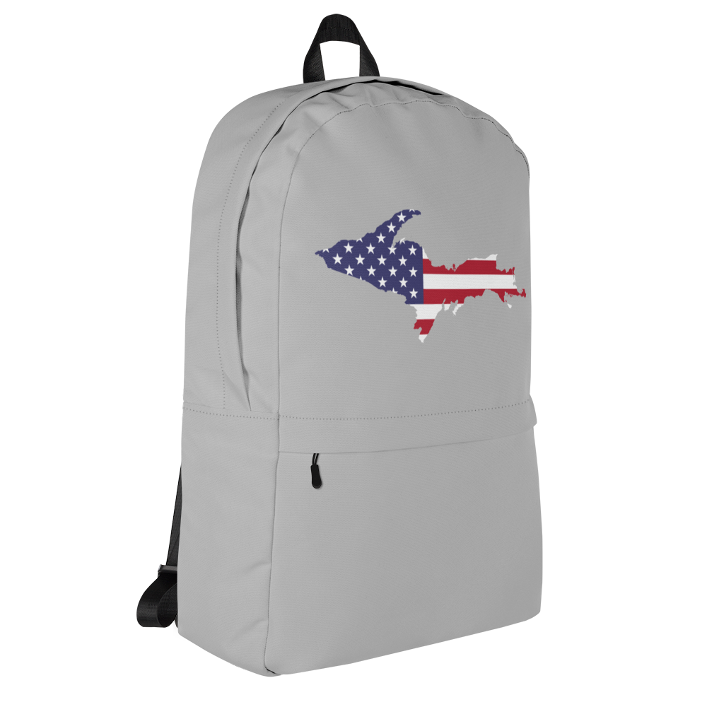 Michigan Upper Peninsula Backpack (w/ UP USA Flag Outline) | Silver Color