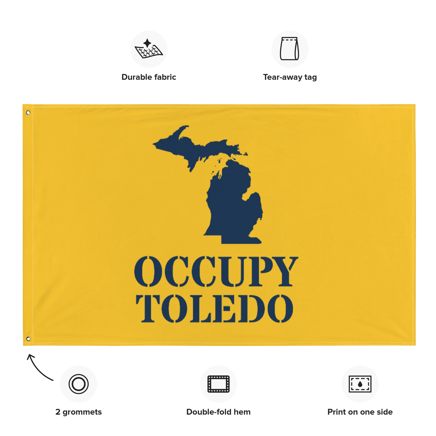 'Occupy Toledo' Flag | Yellow/Navy Colors - Circumspice Michigan