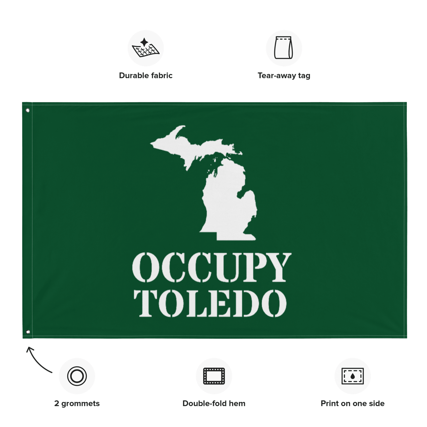 'Occupy Toledo' Spirit Flag | Green/White Colors - Circumspice Michigan