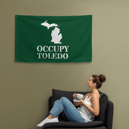 'Occupy Toledo' Spirit Flag | Green/White Colors - Circumspice Michigan