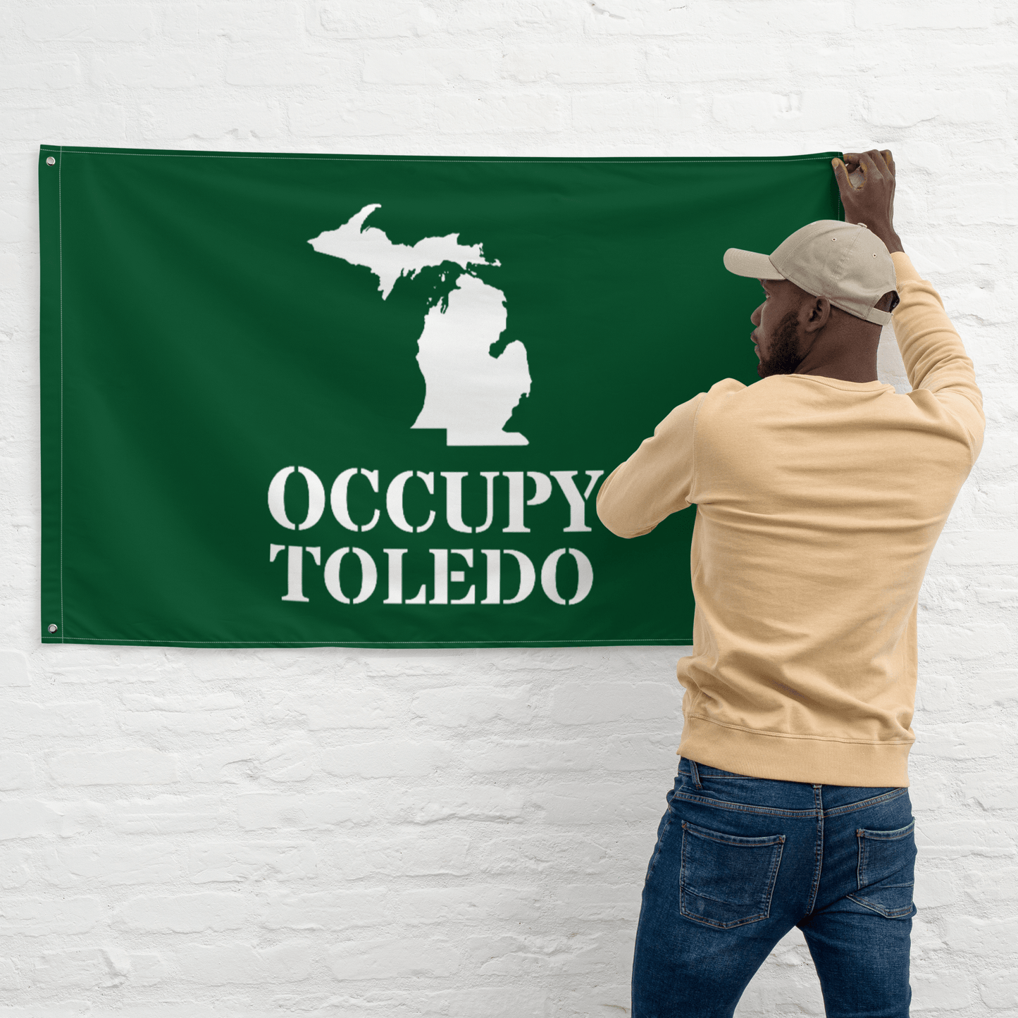 'Occupy Toledo' Spirit Flag | Green/White Colors - Circumspice Michigan