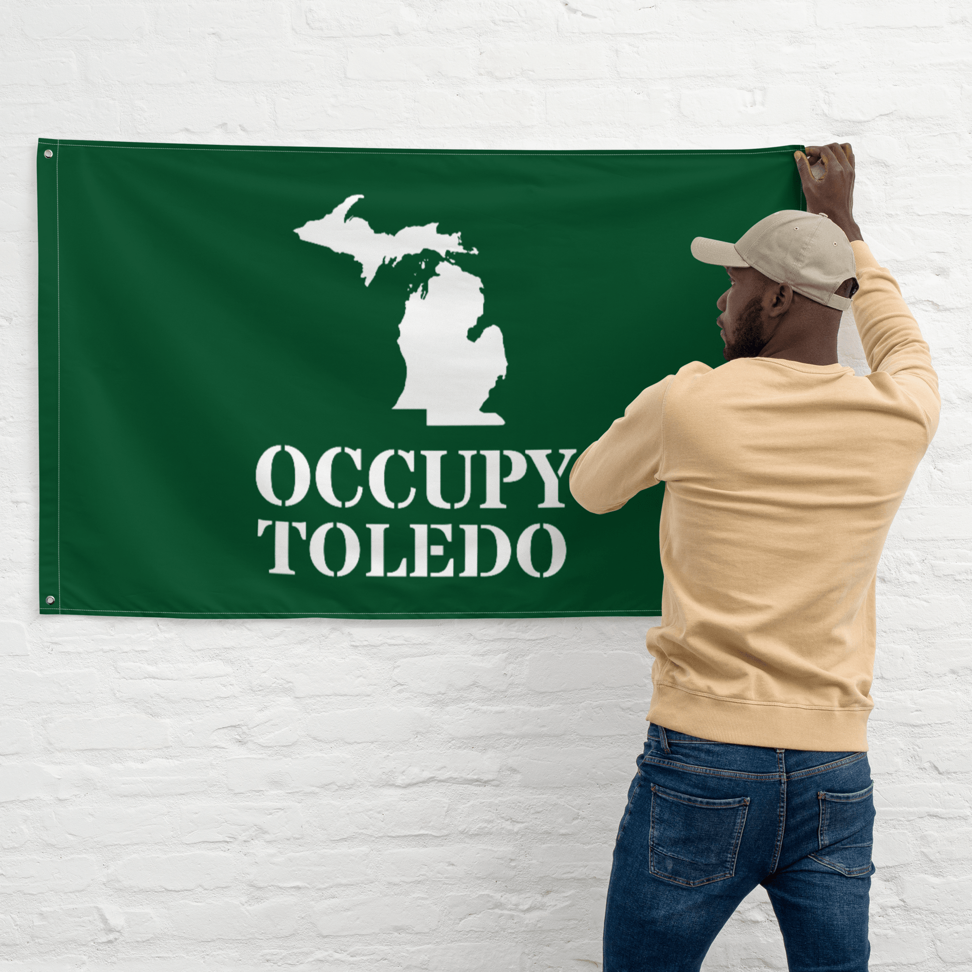 'Occupy Toledo' Spirit Flag | Green/White Colors - Circumspice Michigan