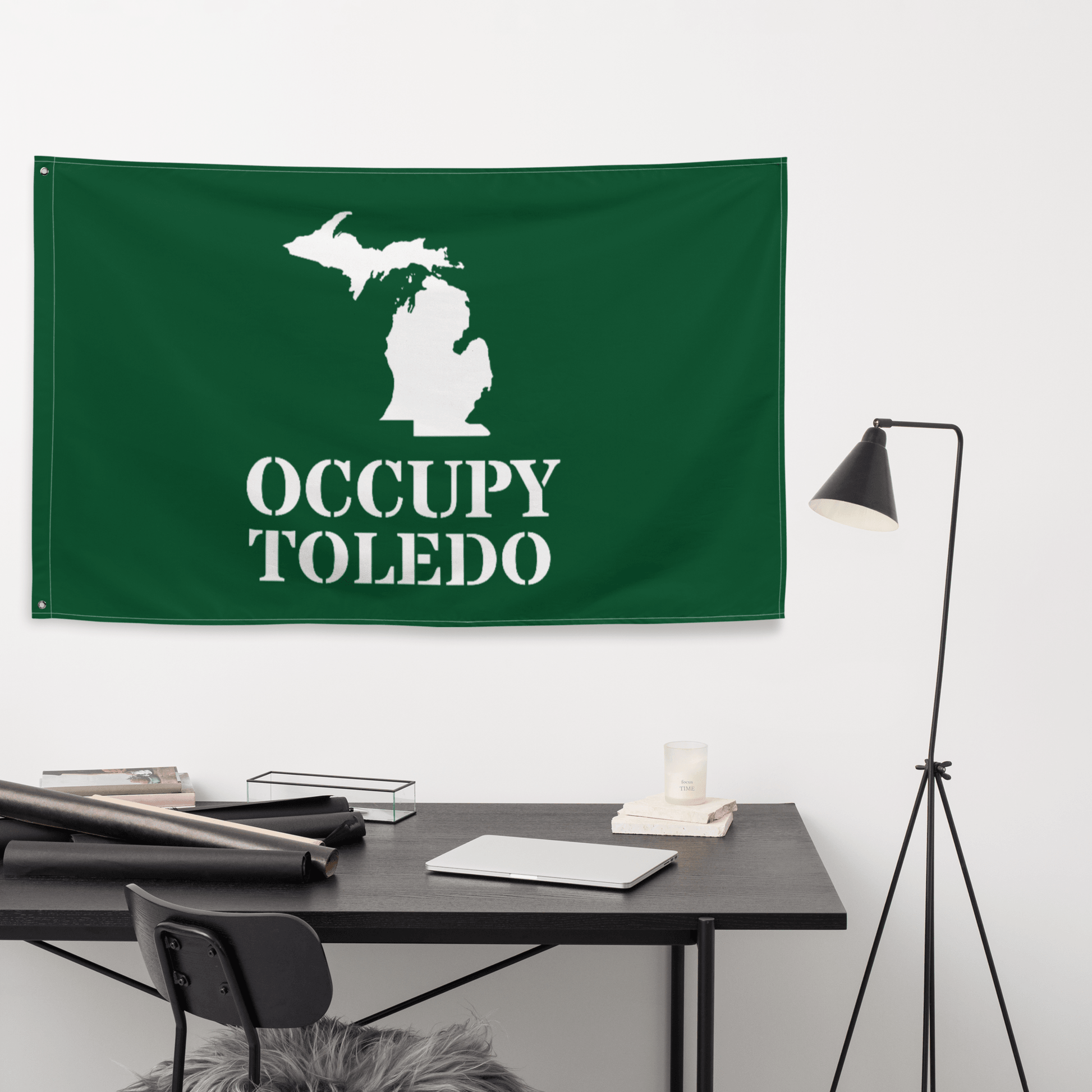 'Occupy Toledo' Spirit Flag | Green/White Colors - Circumspice Michigan