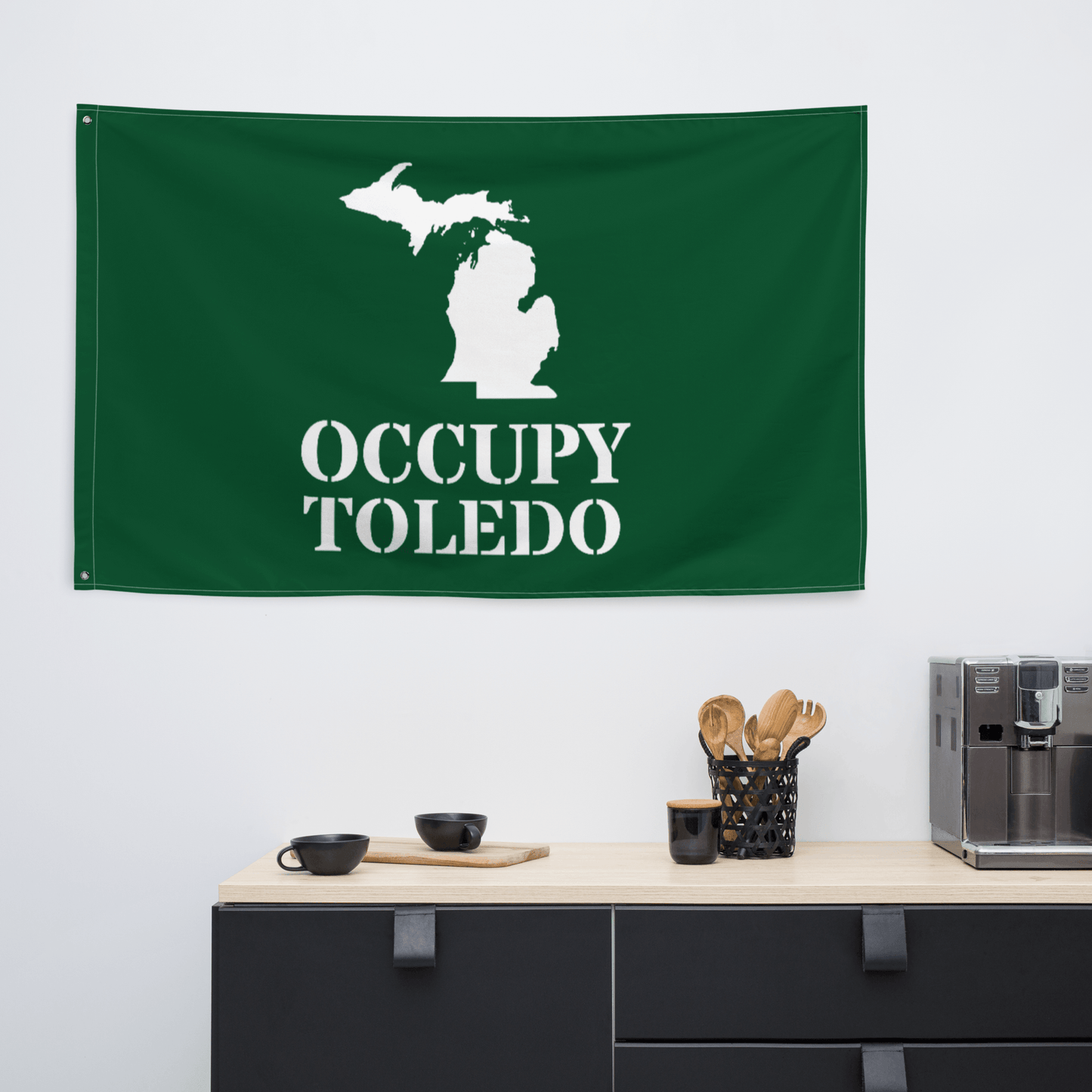 'Occupy Toledo' Spirit Flag | Green/White Colors - Circumspice Michigan