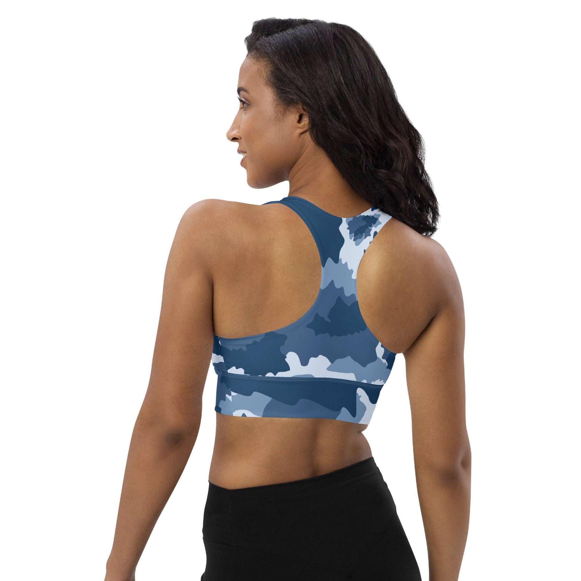 Longline Sports Bra (Great Lakes Camo Pattern) - Circumspice Michigan