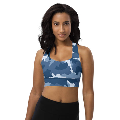 Longline Sports Bra (Great Lakes Camo Pattern) - Circumspice Michigan