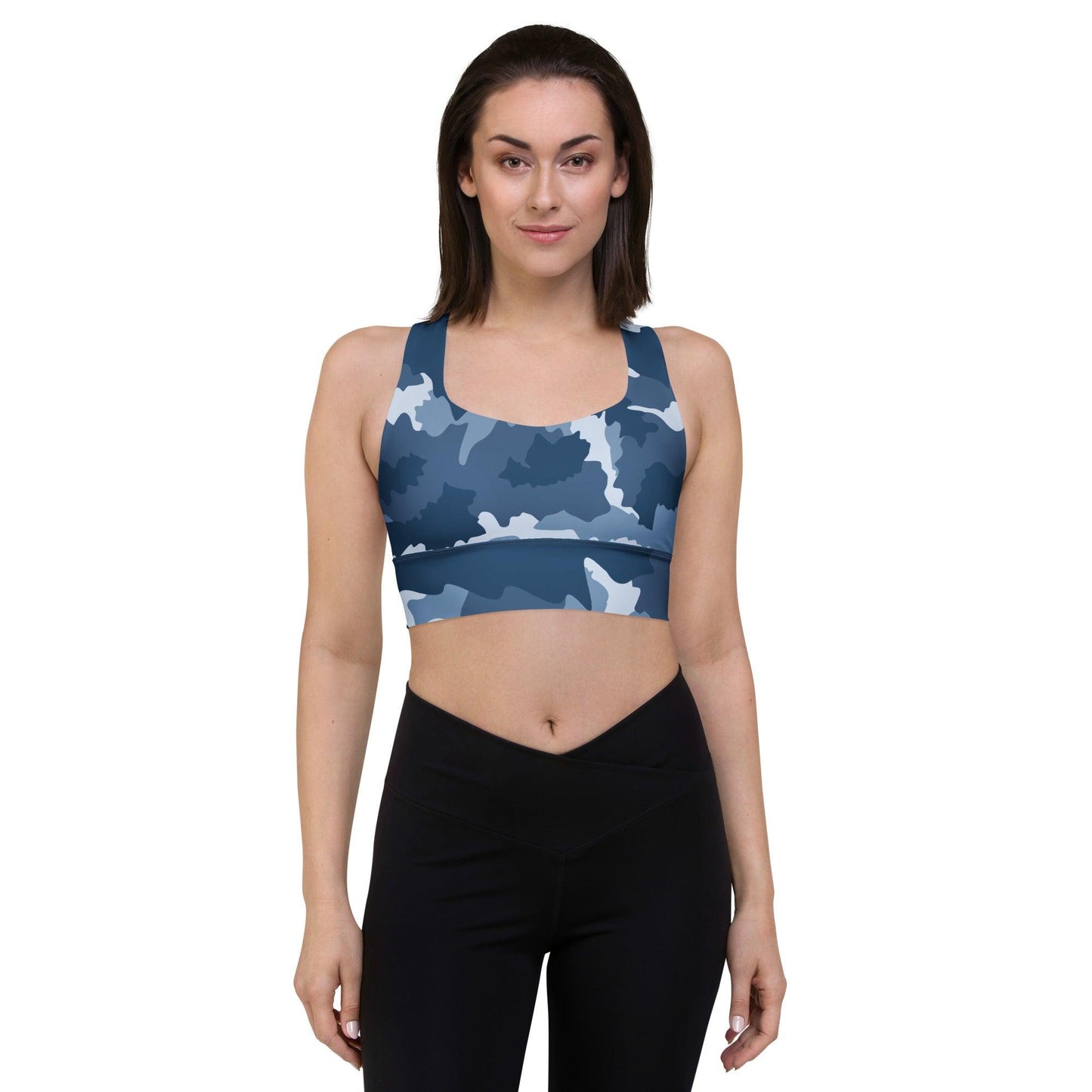 Longline Sports Bra (Great Lakes Camo Pattern) - Circumspice Michigan