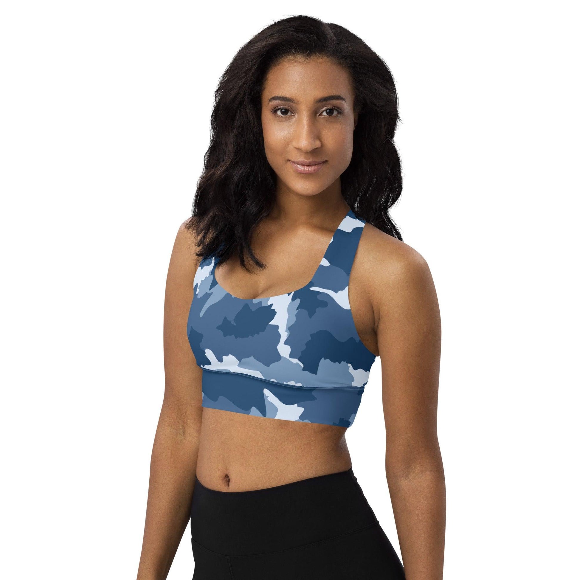 Longline Sports Bra (Great Lakes Camo Pattern) - Circumspice Michigan