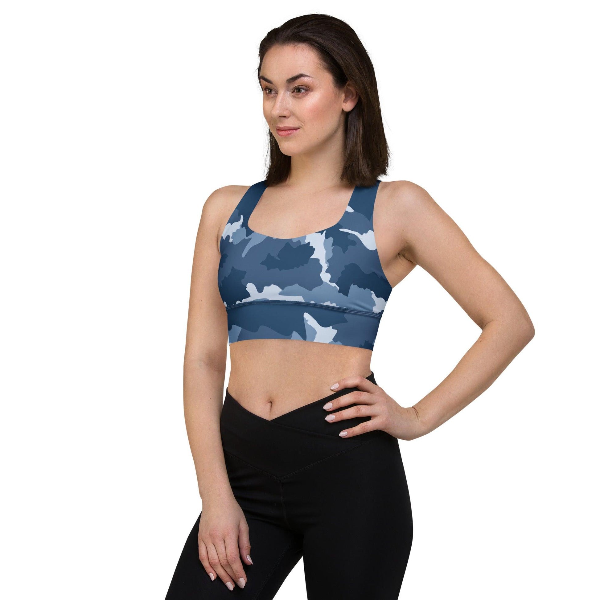 Longline Sports Bra (Great Lakes Camo Pattern) - Circumspice Michigan