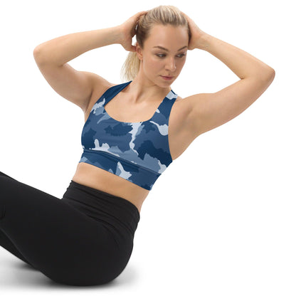 Longline Sports Bra (Great Lakes Camo Pattern) - Circumspice Michigan