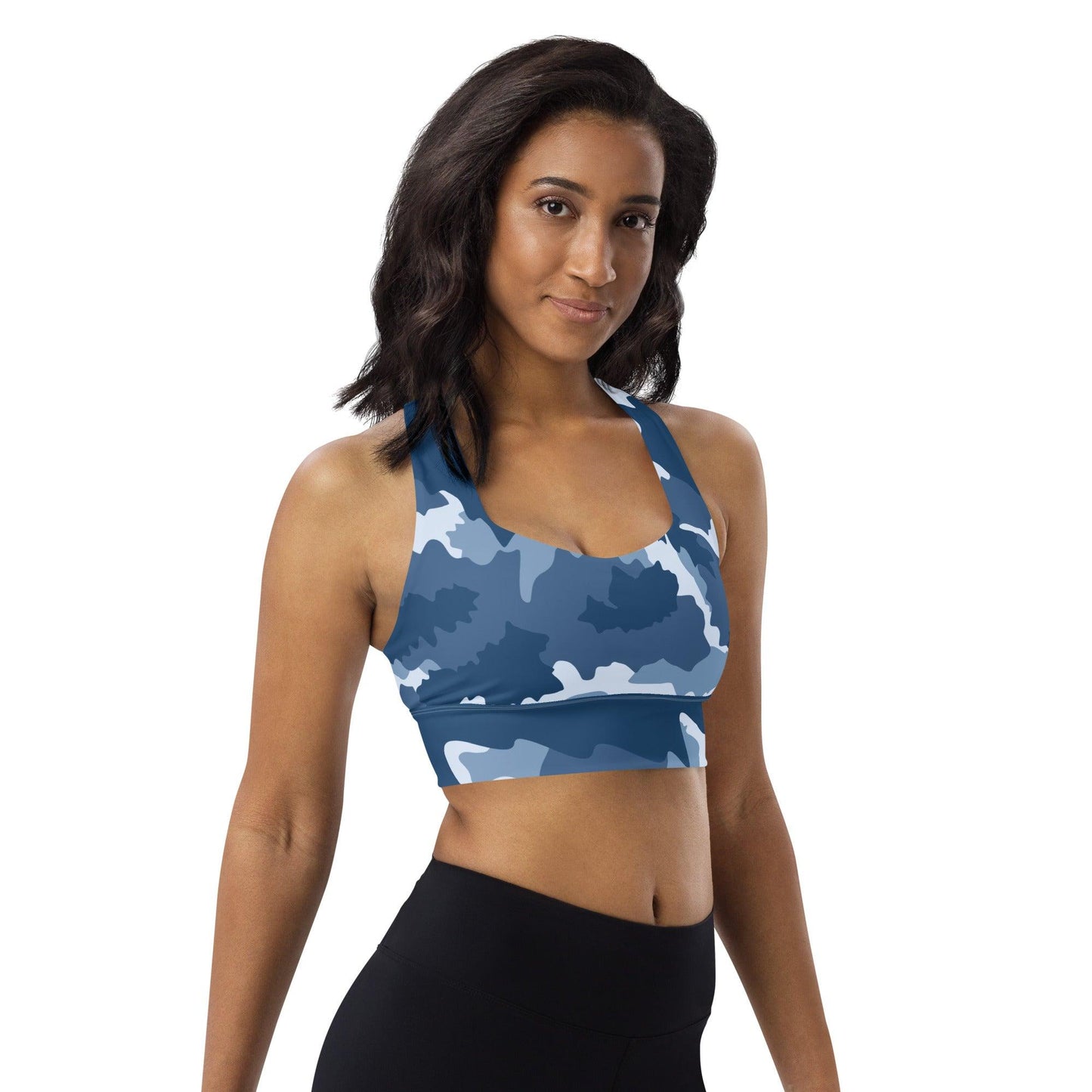 Longline Sports Bra (Great Lakes Camo Pattern) - Circumspice Michigan