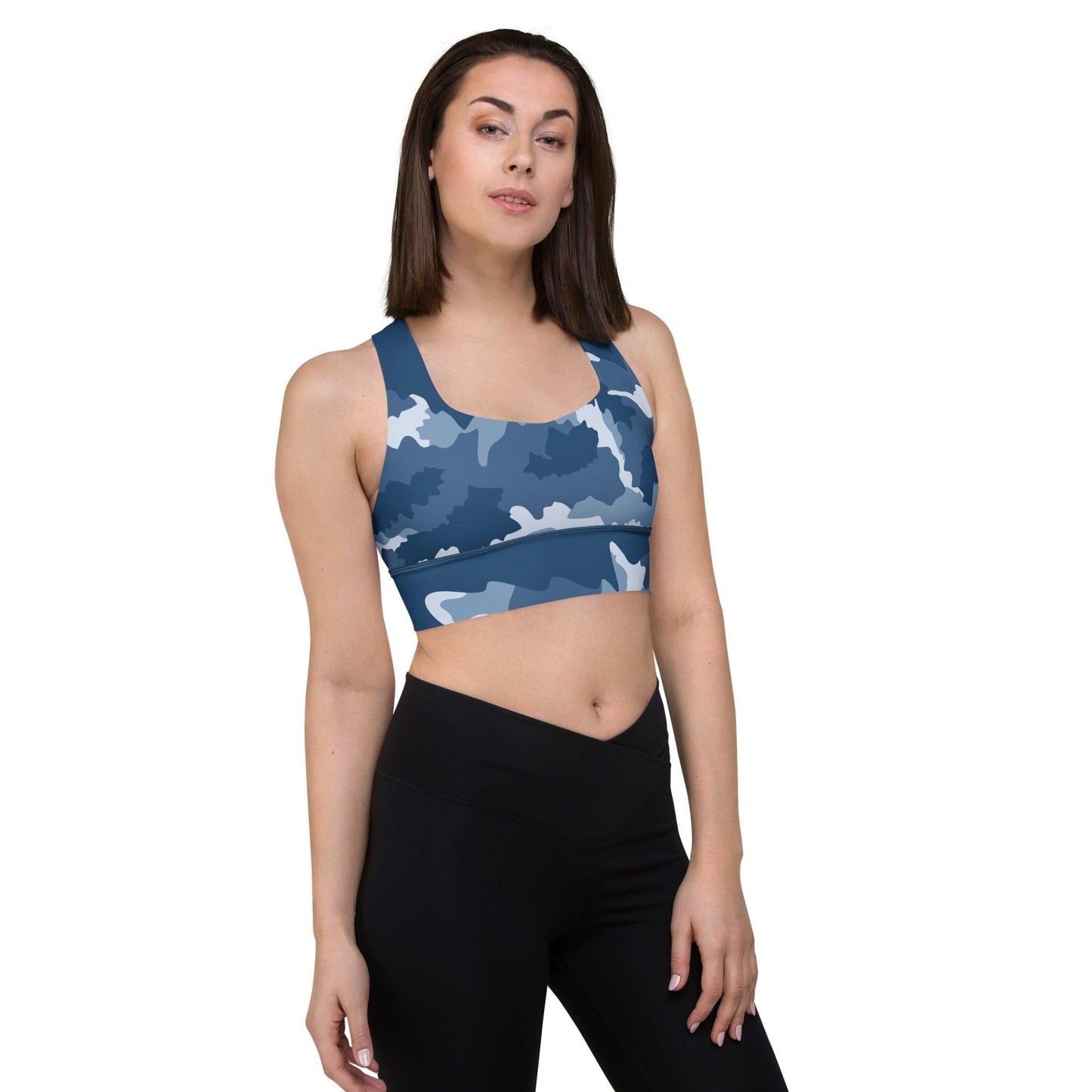 Longline Sports Bra (Great Lakes Camo Pattern) - Circumspice Michigan