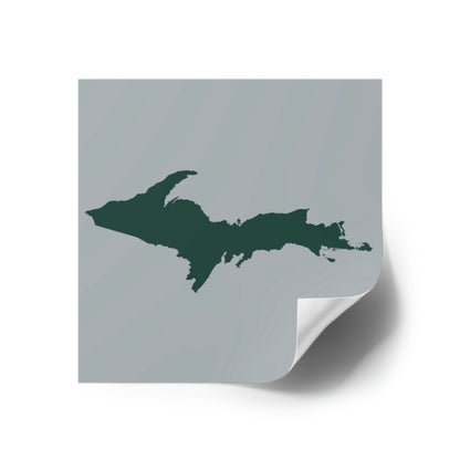 Michigan Upper Peninsula Square Sticker (Silver w/ Green UP Outline) | Indoor/Outdoor