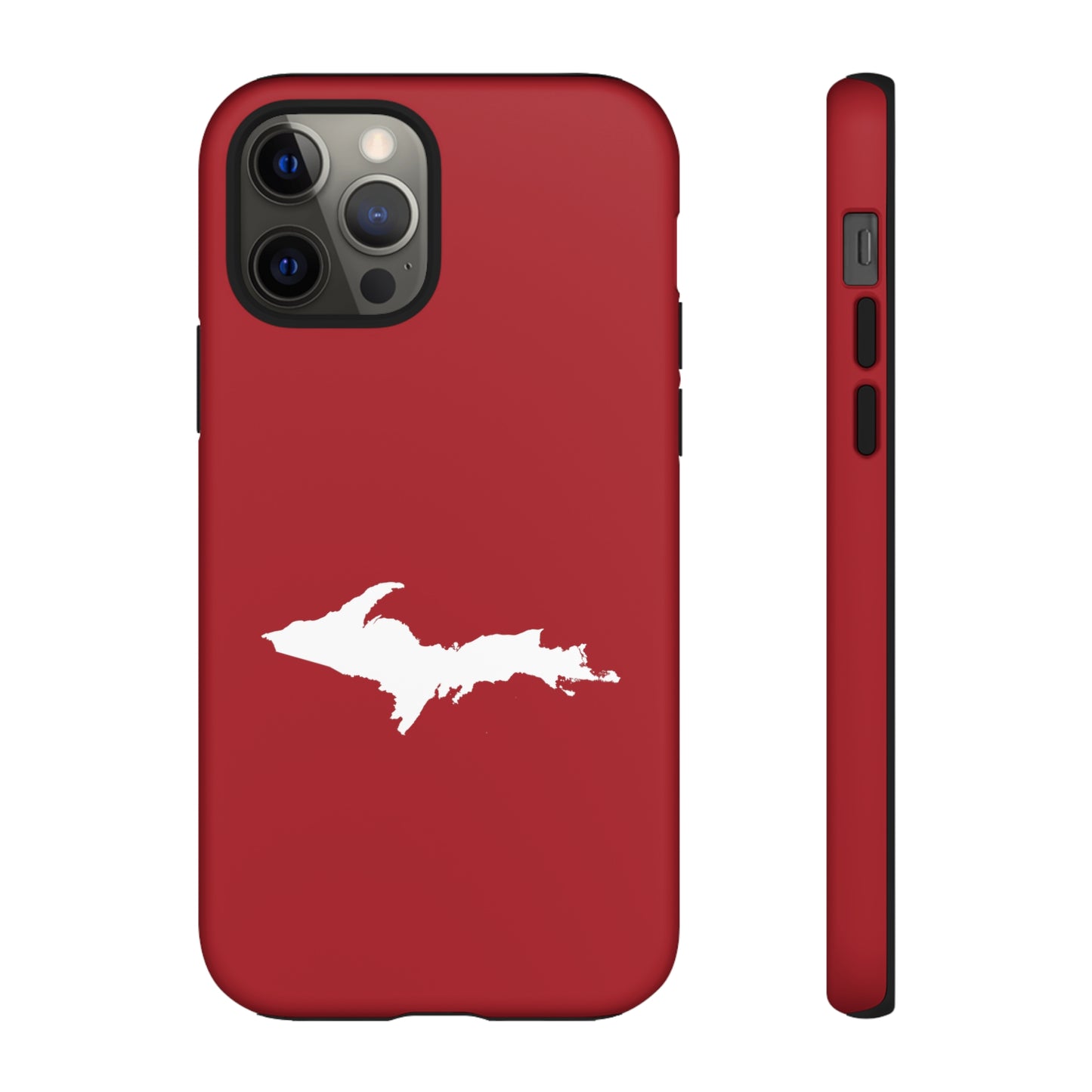 Michigan Upper Peninsula Tough Phone Case (Thimbleberry Red w/ UP Outline) | Apple iPhone