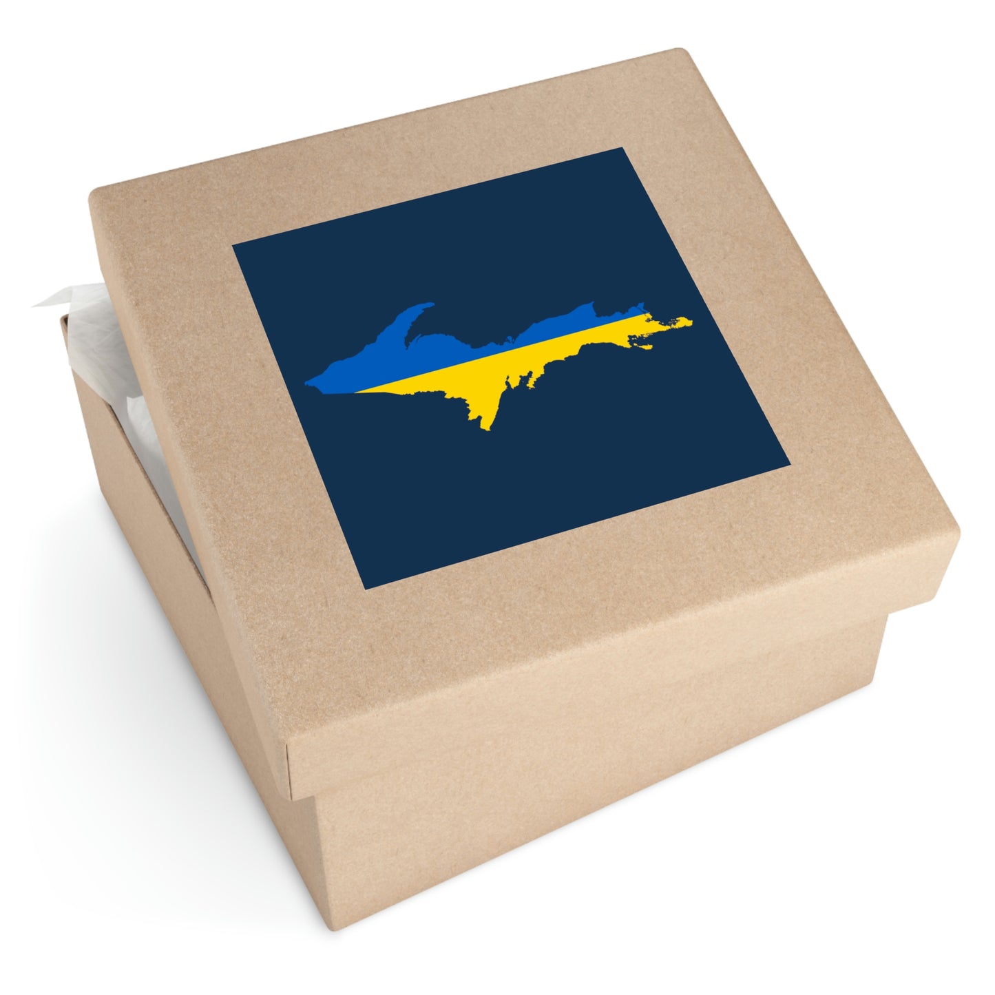 Michigan Upper Peninsula Square Sticker (Navy w/ UP Ukraine Flag Outline) | Indoor/Outdoor