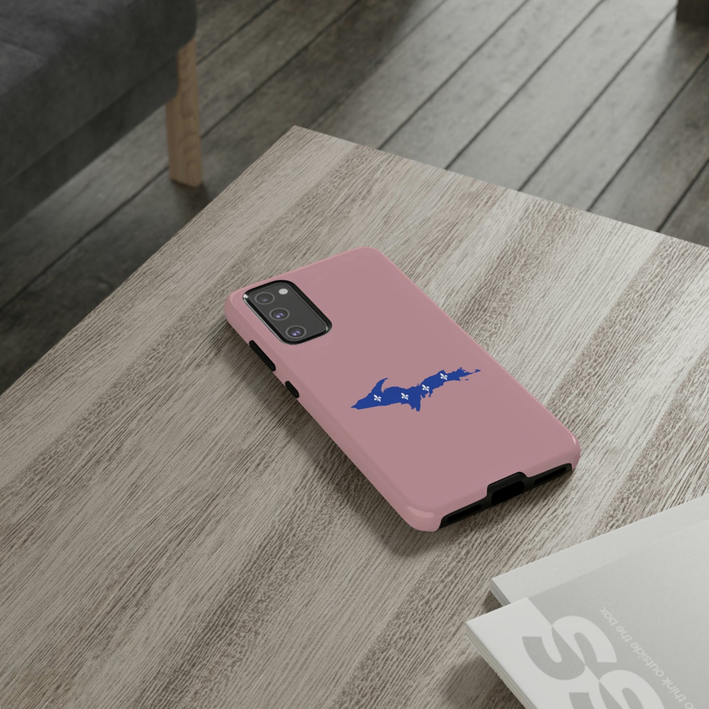 Michigan Upper Peninsula Tough Phone Case (Cherry Blossom Pink w/ UP Quebec Flag Outline) | Samsung & Pixel Android