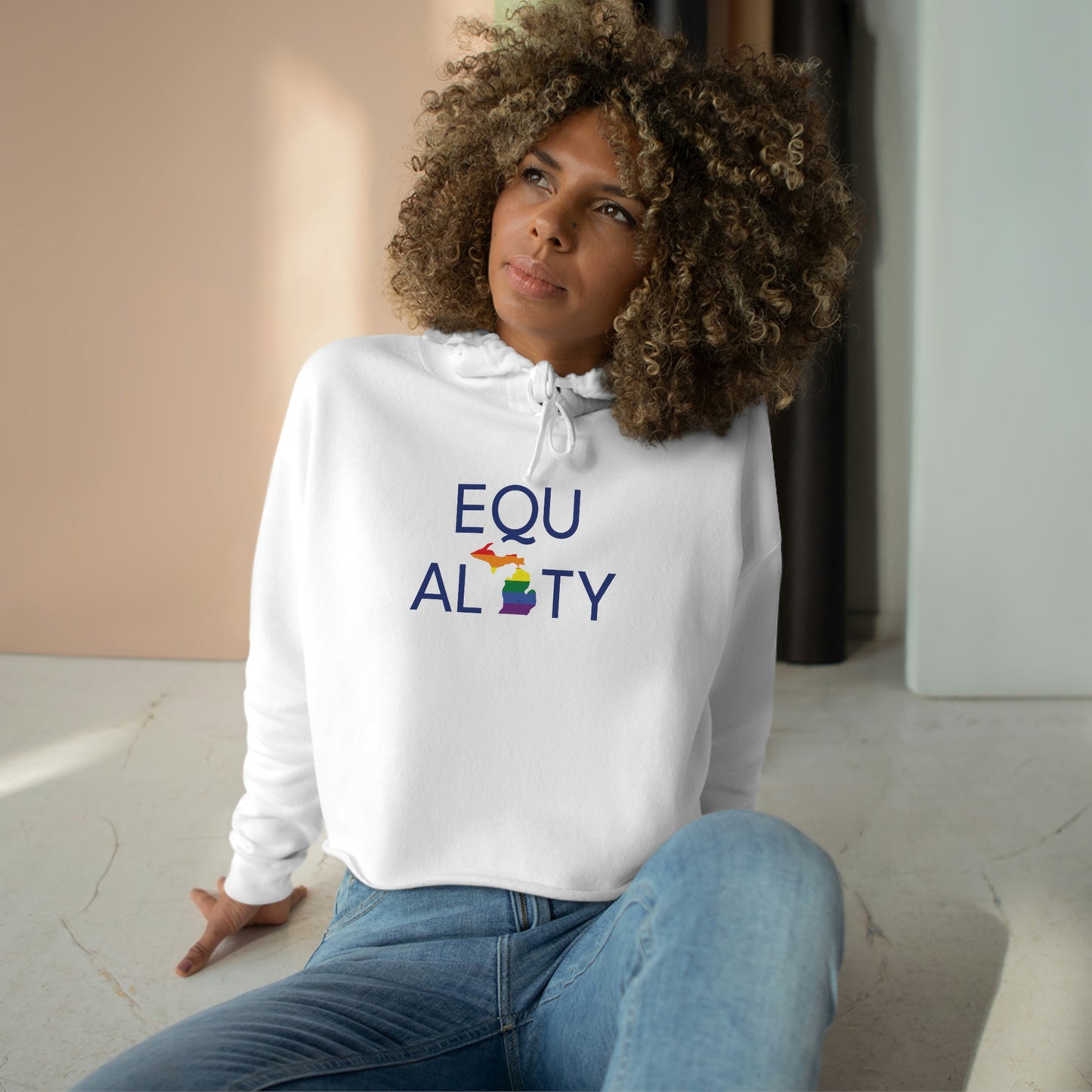 Michigan 'Equality' Hoodie (LGBTQ Pride Colors) | Women's Cropped Relaxed Fit