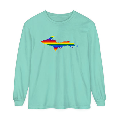 Michigan Upper Peninsula Garment-Dyed T-Shirt (w/ UP Pride Flag Outline) | Unisex Long Sleeve