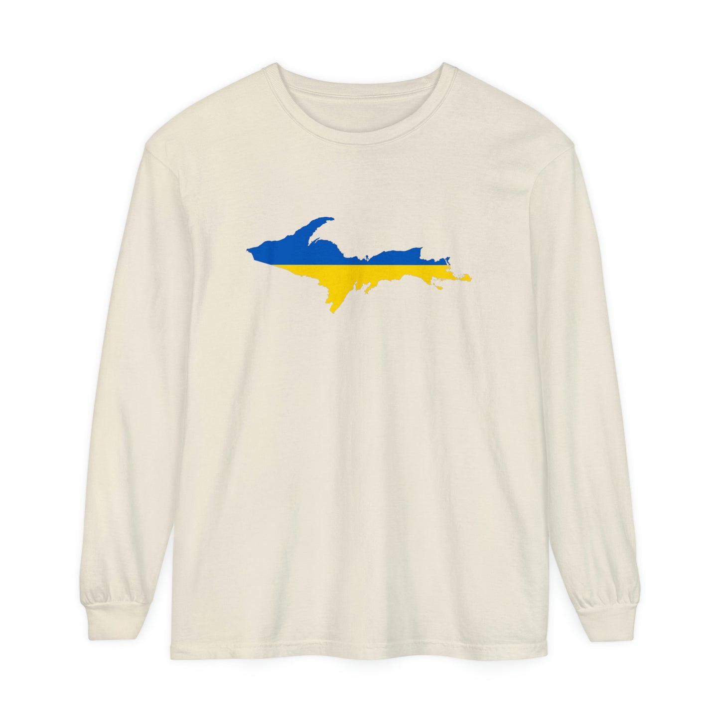 Michigan Upper Peninsula Garment-Dyed T-Shirt (w/ UP Ukraine Flag Outline) | Unisex Long Sleeve