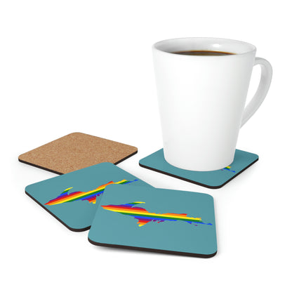 Michigan Upper Peninsula Coaster Set (Huron Blue w/ UP Pride Flag Outline) | Corkwood - 4 pack