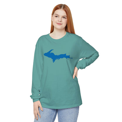 Michigan Upper Peninsula Garment-Dyed T-Shirt (w/ Azure UP Outline) | Unisex Long Sleeve