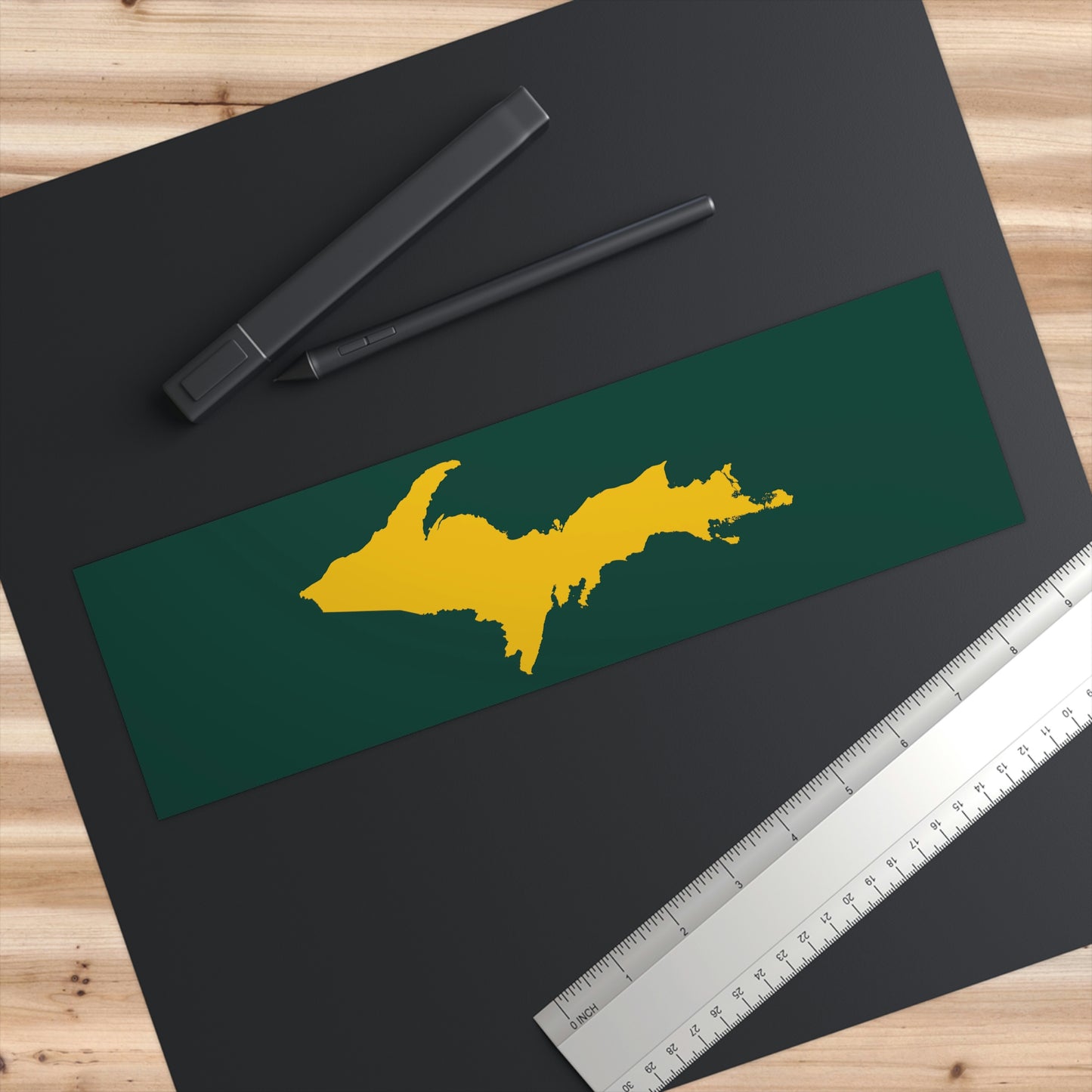 Michigan Upper Peninsula Bumper Sticker (w/ Gold UP Outline) | Green Background