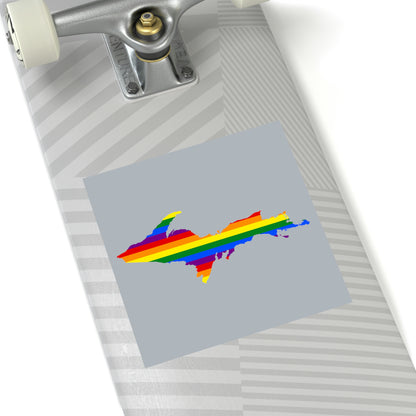 Michigan Upper Peninsula Square Sticker (Silver w/ UP Pride Flag Outline) | Indoor/Outdoor