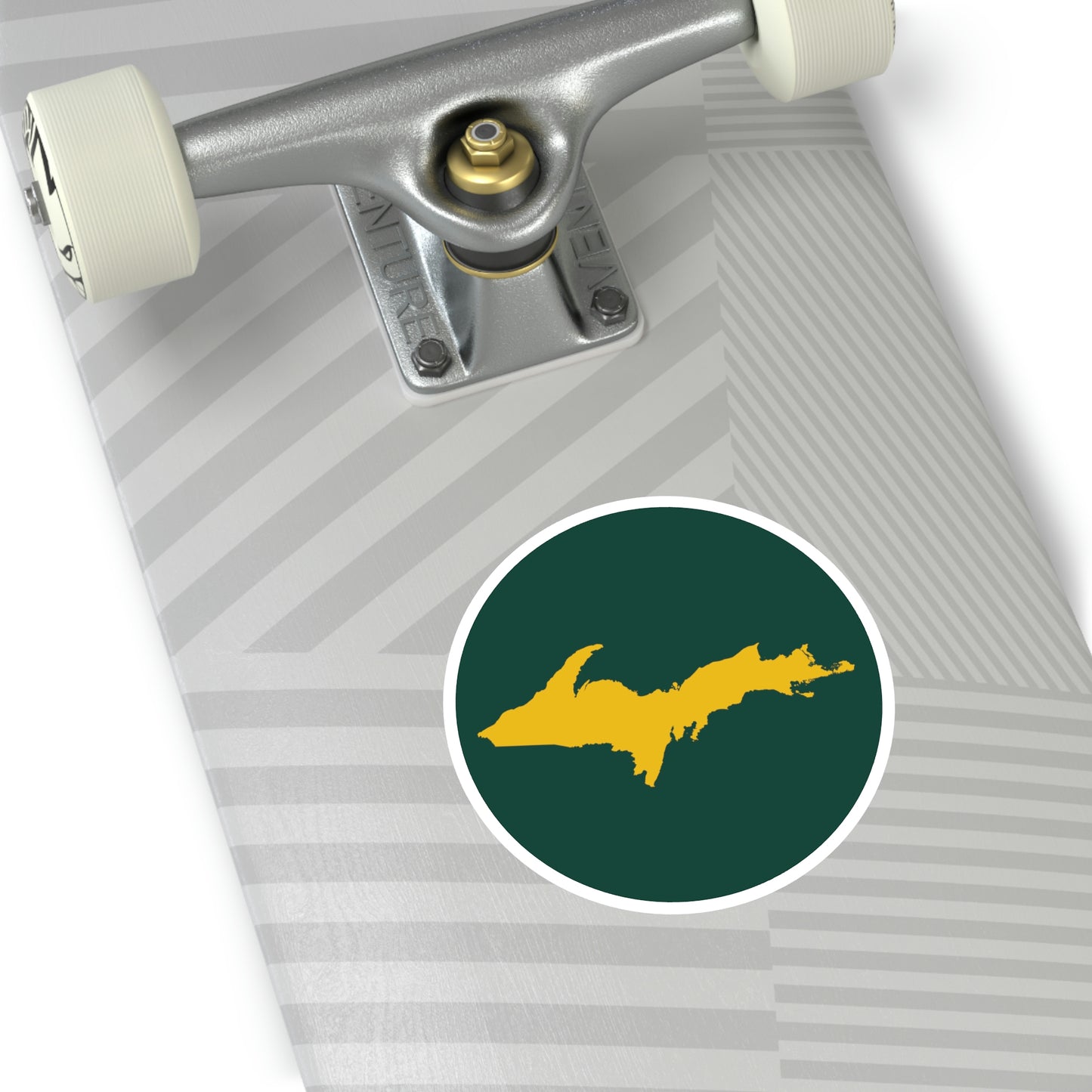 Michigan Upper Peninsula Round Stickers (Green w/ Gold UP Outline) | Indoor\Outdoor