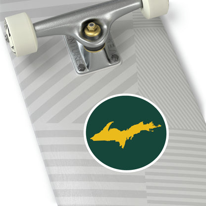 Michigan Upper Peninsula Round Stickers (Green w/ Gold UP Outline) | Indoor\Outdoor