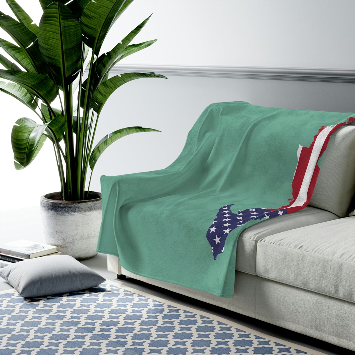 Michigan Upper Peninsula Plush Blanket (w/ UP USA Flag Outline) | '64 Metallic Mint Green