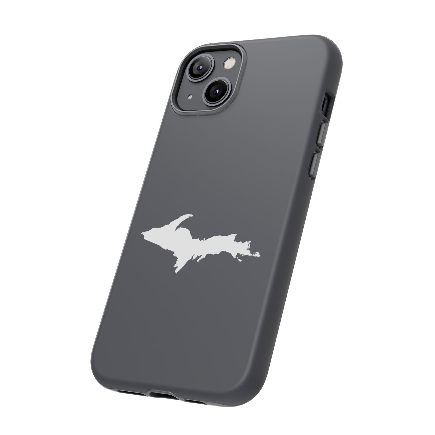 Michigan Upper Peninsula Tough Phone Case (Iron Ore Grey w/ UP Outline) | Apple iPhone