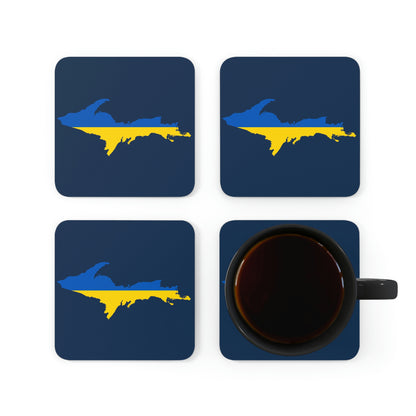 Michigan Upper Peninsula Coaster Set (Navy w/ UP Ukraine Flag Outline) | Corkwood - 4 pack