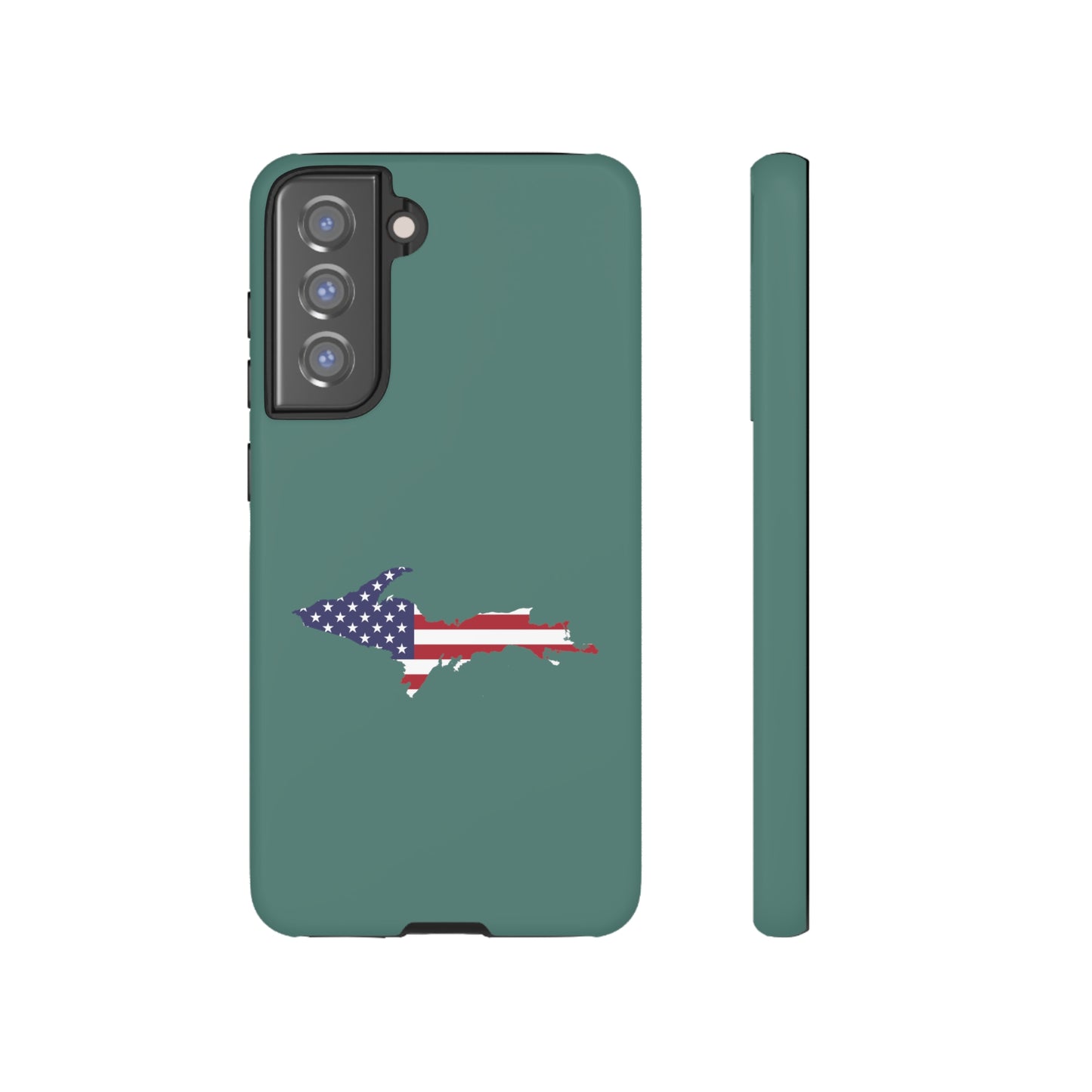 Michigan Upper Peninsula Tough Phone Case (Copper Green w/ UP USA Flag Outline) | Samsung & Pixel Android