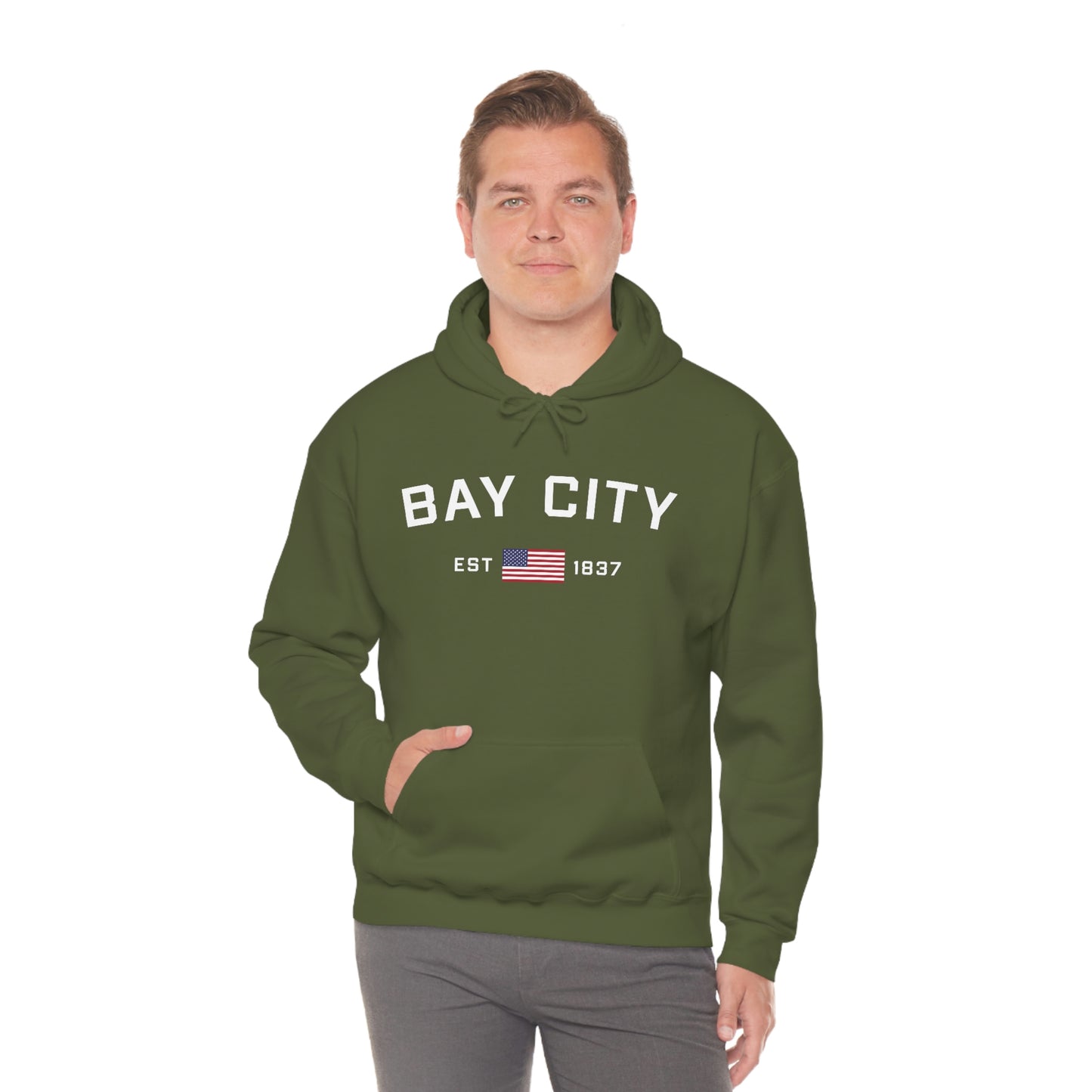 'Bay City EST 1837' Hoodie (w/USA Flag Outline) | Unisex Standard