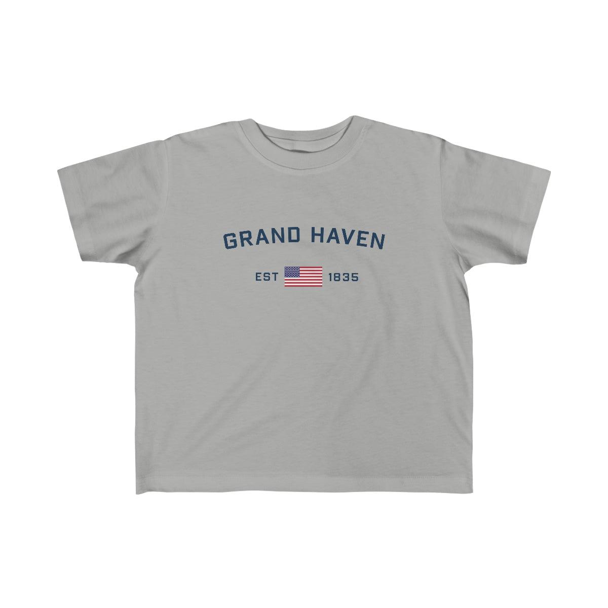 'Grand Haven EST 1835' T-Shirt  (w/USA Flag Outline) | Toddler Short Sleeve - Circumspice Michigan