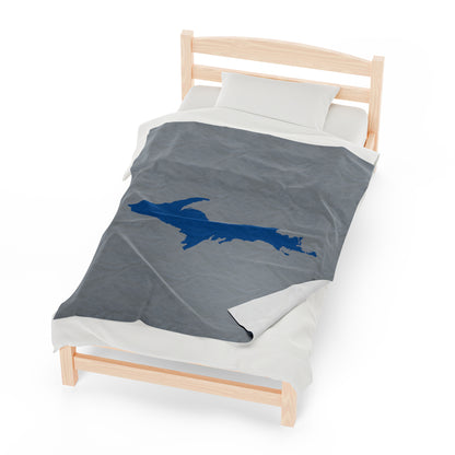 Michigan Upper Peninsula Plush Blanket (w/ Azure UP Outline) | Silver