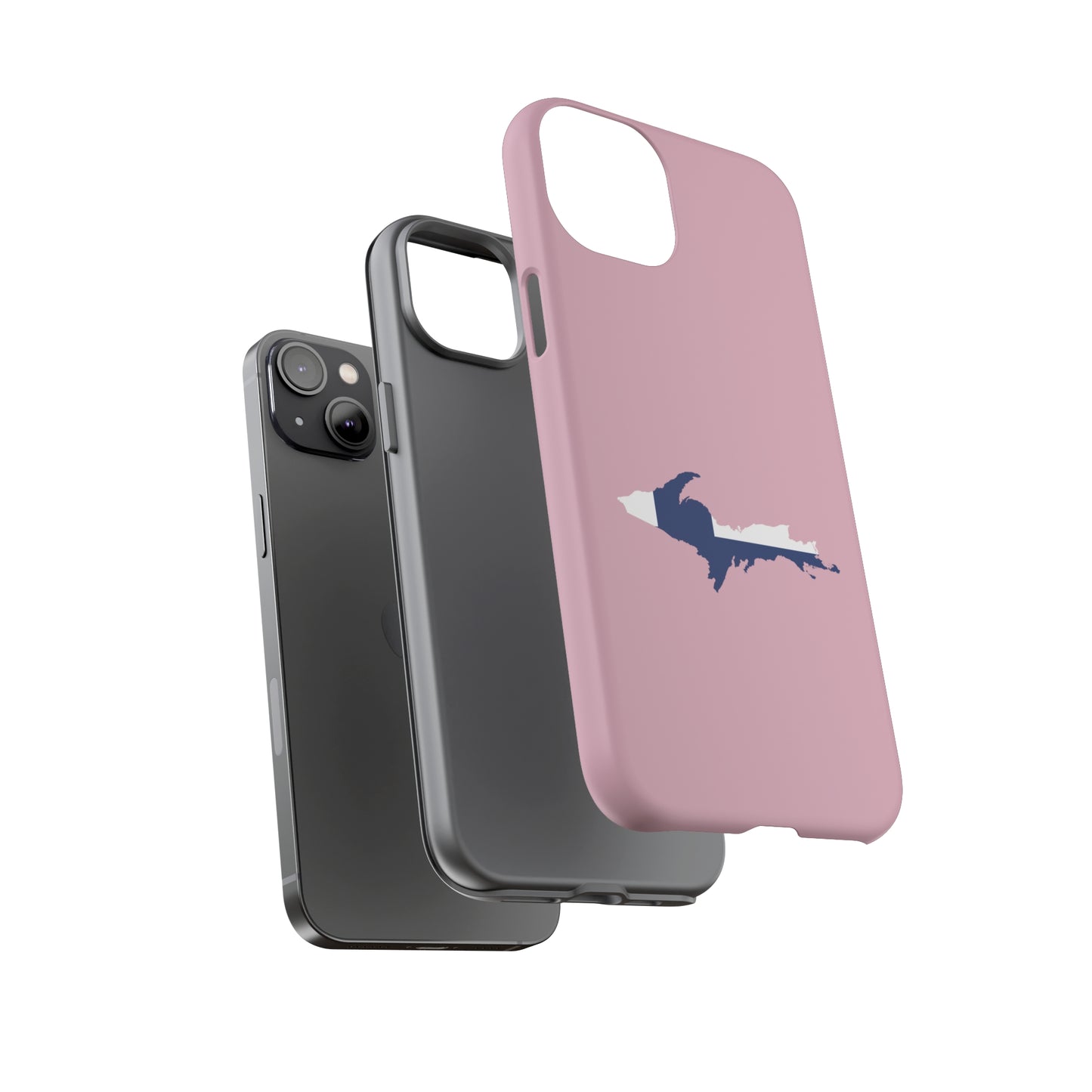 Michigan Upper Peninsula Tough Phone Case (Pink w/ UP Finland Flag Outline) | Apple iPhone