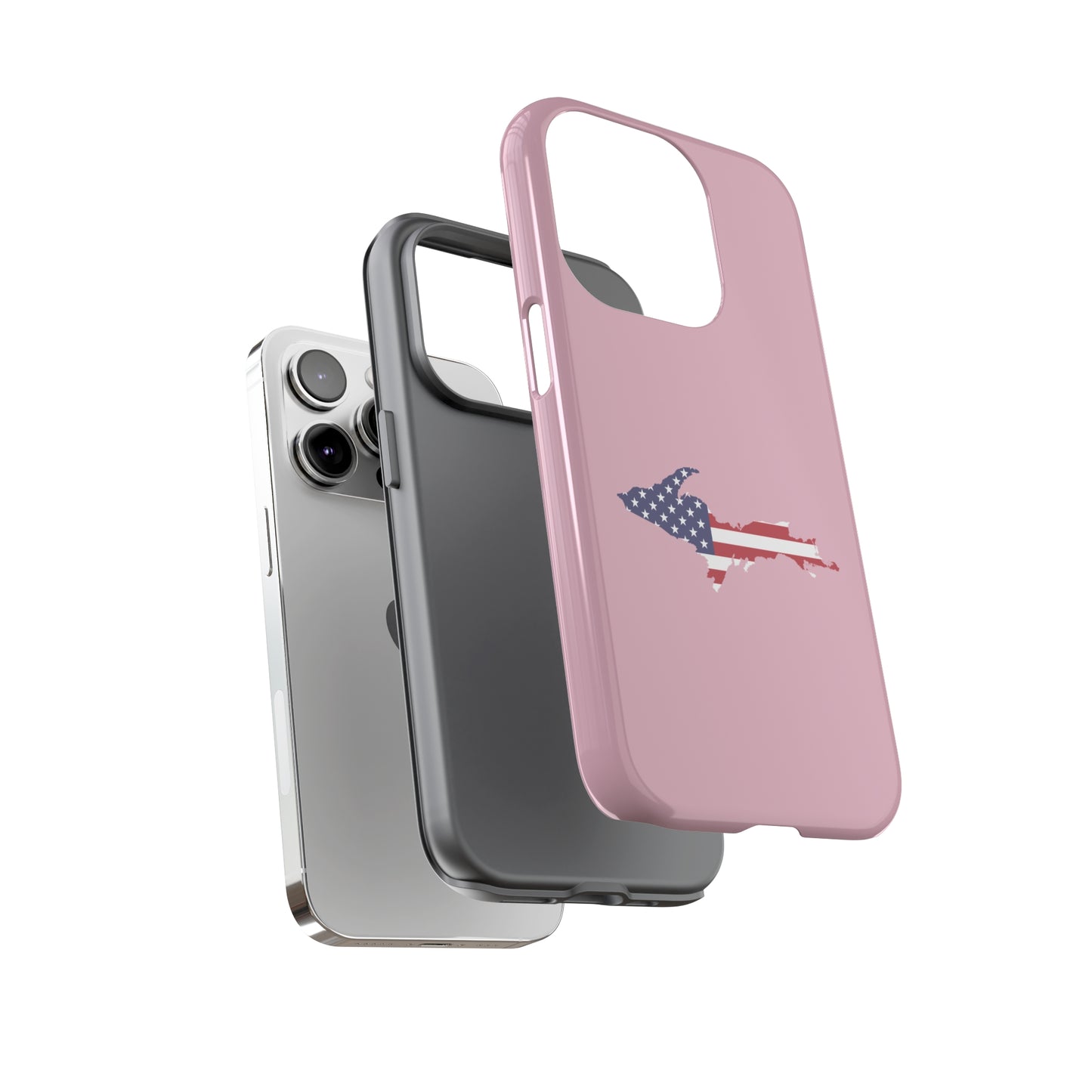 Michigan Upper Peninsula Tough Phone Case (Pink w/ UP USA Flag Outline) | Apple iPhone