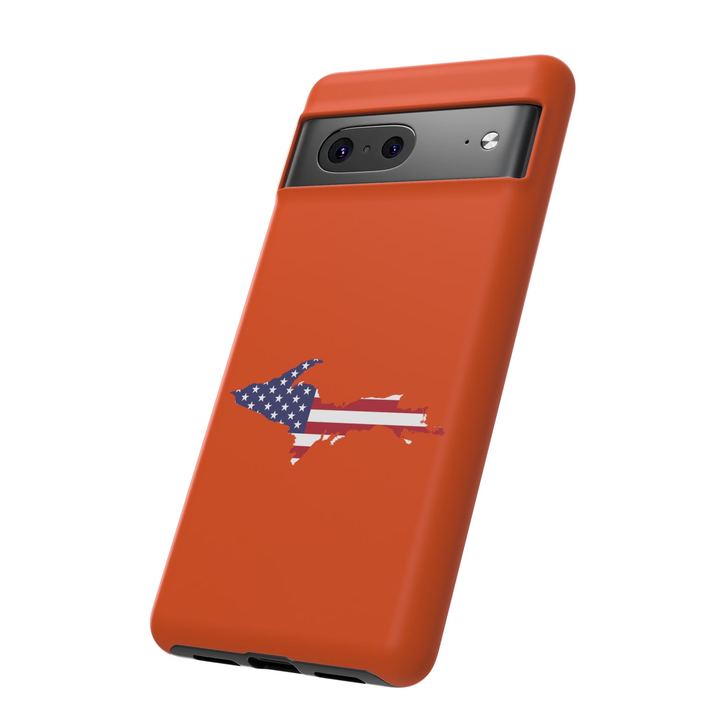 Michigan Upper Peninsula Tough Phone Case (Maple Leaf Orange w/ UP USA Flag Outline) | Samsung & Pixel Android